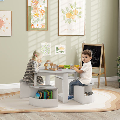 5 Piece Kids Table and Chairs Set with Storage for Toddlers Age 3 8 Grey by Aiyaplay