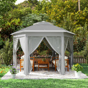 Dark Grey 3 x 4m Hexagon Pop Up Gazebo with Double Roof and Netting by Outsunny