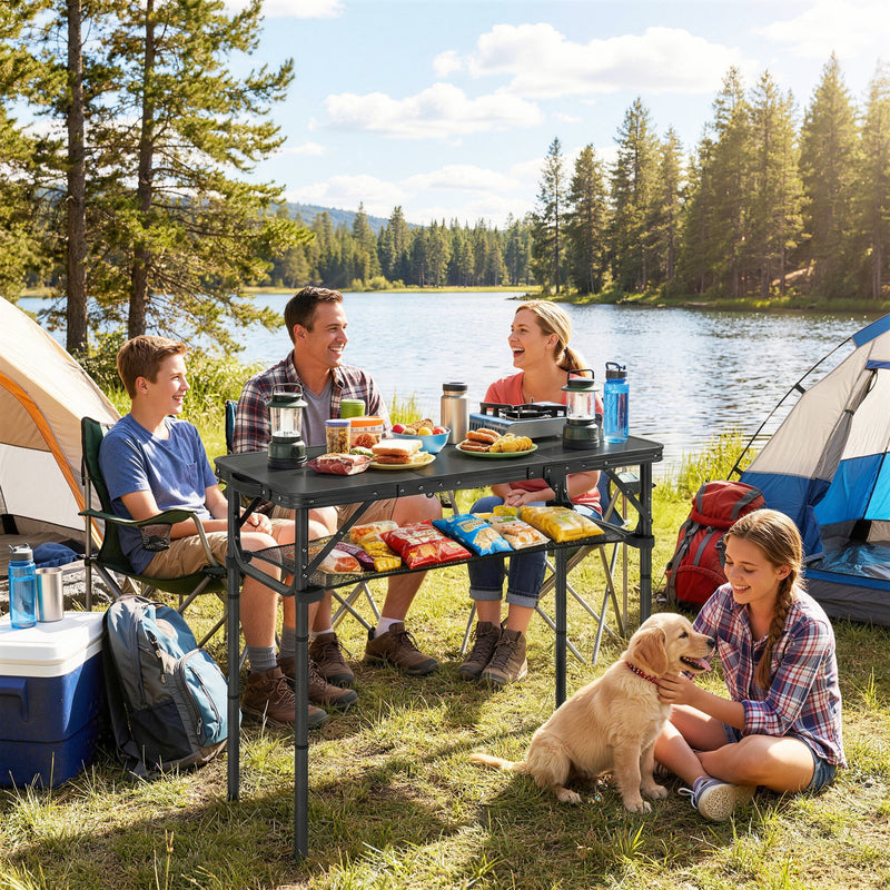 Folding Picnic Table with Mesh Shelf for Easy Outdoor Meals and Camping Black