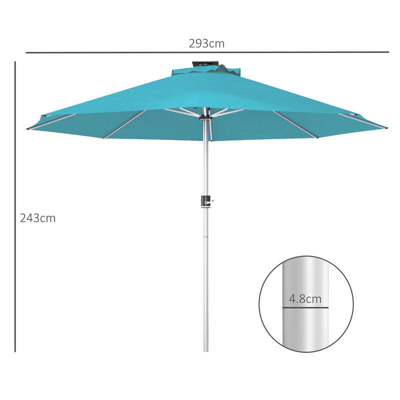 Blue 3m Garden Parasol With Solar LED Lights Ideal For Outdoor Shade And Evening Use