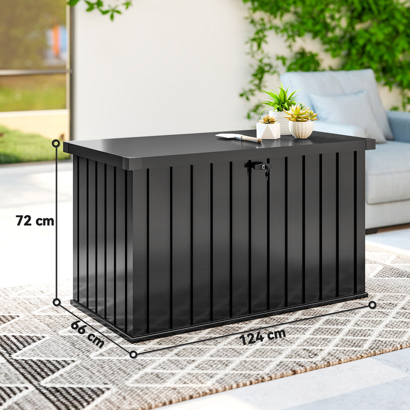 400L Outdoor Storage Box for Garden Cushions and Tools, Weatherproof Steel with Lock, Black