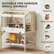 2 Tier Wooden Hamster Cage With Shelves and Easy Access Top for Small Pets Natural AOSOM