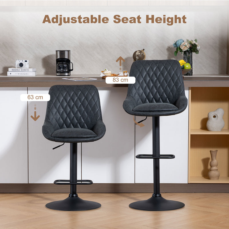 Set of 2 Retro Style Bar Stools with Faux Leather Seats Ideal for Kitchen Counters Black AOSOM