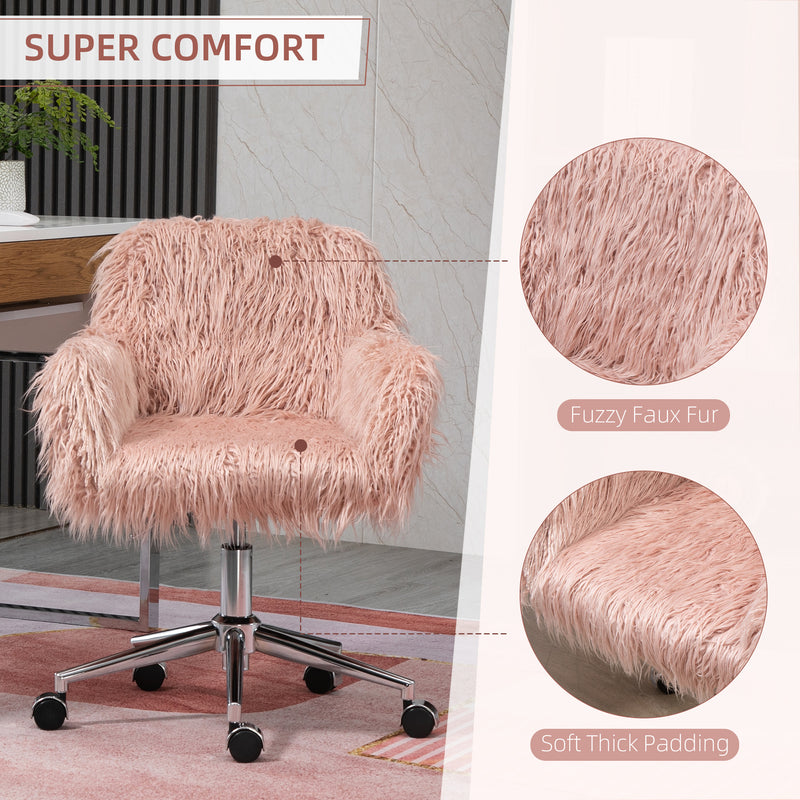 Office Chair with Soft Faux Fur Seat and Adjustable Height for Home Workspace Pink