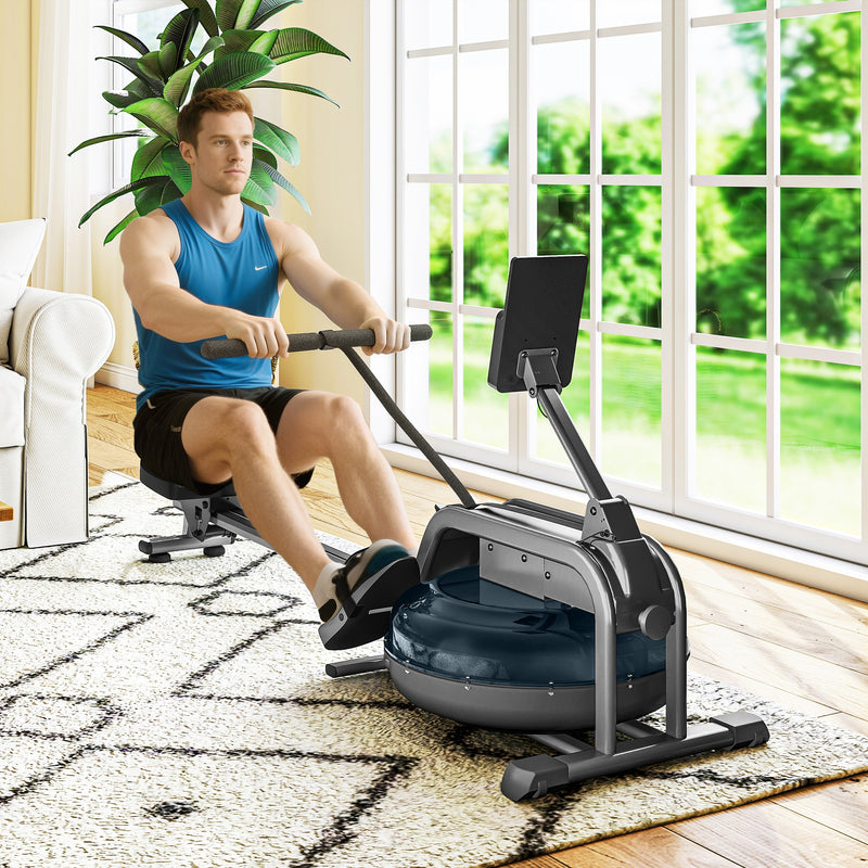 Water Rowing Machine with Adjustable Resistance and Wheels for Cardio and Strength Training AOSOM