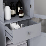 Tall Bathroom Storage Cabinet with Drawer and 3 Tier Shelves Slim Freestanding Unit Grey