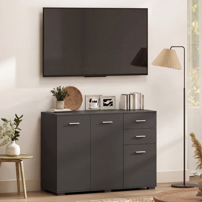 Sideboard with Adjustable Shelves and Drawers for Living Room or Dining Storage Black AOSOM