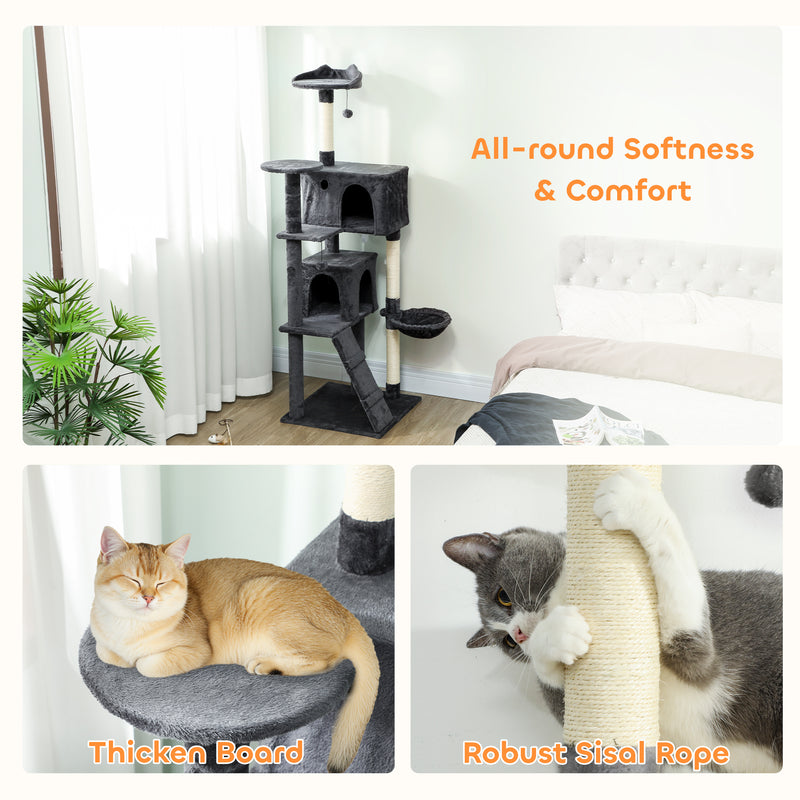 Large 180cm Cat Tree Tower with Hammock and Scratching Posts for Indoor Play Dark Grey AOSOM