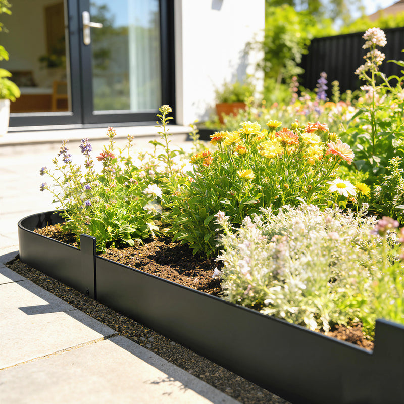 Garden Edging Fence Flexible Metal Panels for Easy No Dig Borders Black AOSOM