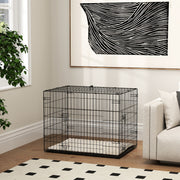 Foldable Black Dog Crate with 2 Doors Tray and Soft Cushion for Small Dogs 76 x 53 x 60 by PawHut
