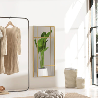 Decorative Grid Wall Mirror With Hanging Hooks Ideal for Hallway or Living Room Gold Tone