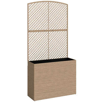 Raised Rattan Planter with Trellis for Upright Gardening and Climbing Plants Light Grey Outsunny