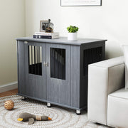 Wooden Dog Crate Table with Magnetic Door for Medium and Large Dogs Indoor Use Grey