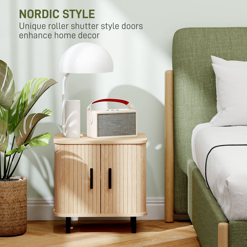 Bedside Table with Sliding Roller Shutter Doors and Metal Legs Oak Tone by HOMCOM
