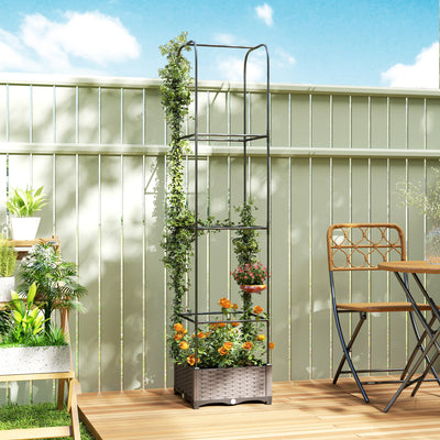 Raised Garden Bed with Trellis for Easy Plant Care on Patios and Balconies Black Outsunny