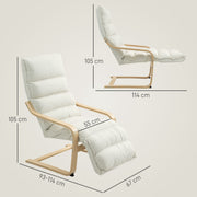 Curved Wooden Accent Chair with Adjustable Footrest Cream White by HOMCOM