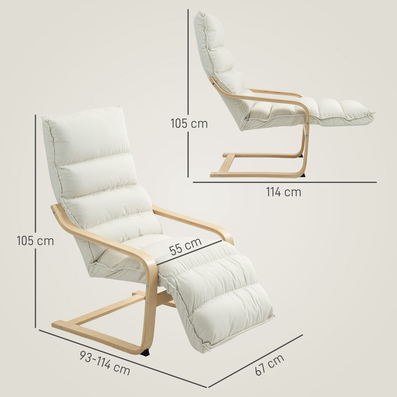 Curved Wooden Accent Chair with Adjustable Footrest Cream White by HOMCOM