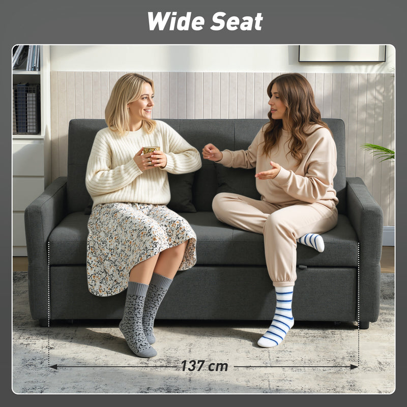 Two Seater Sofa Bed With Three Reclining Positions For Lounge Or Guest Room Charcoal Grey AOSOM