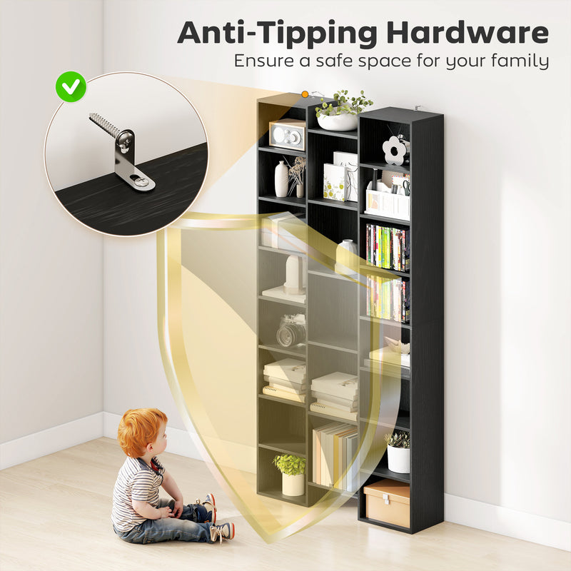 21 Compartment Storage Bookshelf With Open Display Shelves For Home Office, Black