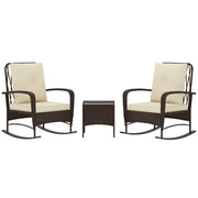 Three Piece Rattan Bistro Set with Rocking Chairs Brown by Outsunny