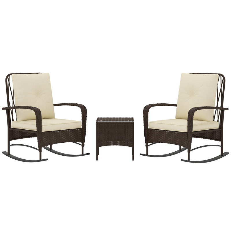 Three Piece Rattan Bistro Set with Rocking Chairs Brown by Outsunny