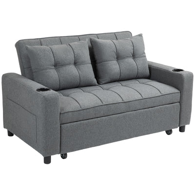 Charcoal Grey Two Seater Pull Out Sofa Bed Comfortable Space Saving Design by HOMCOM