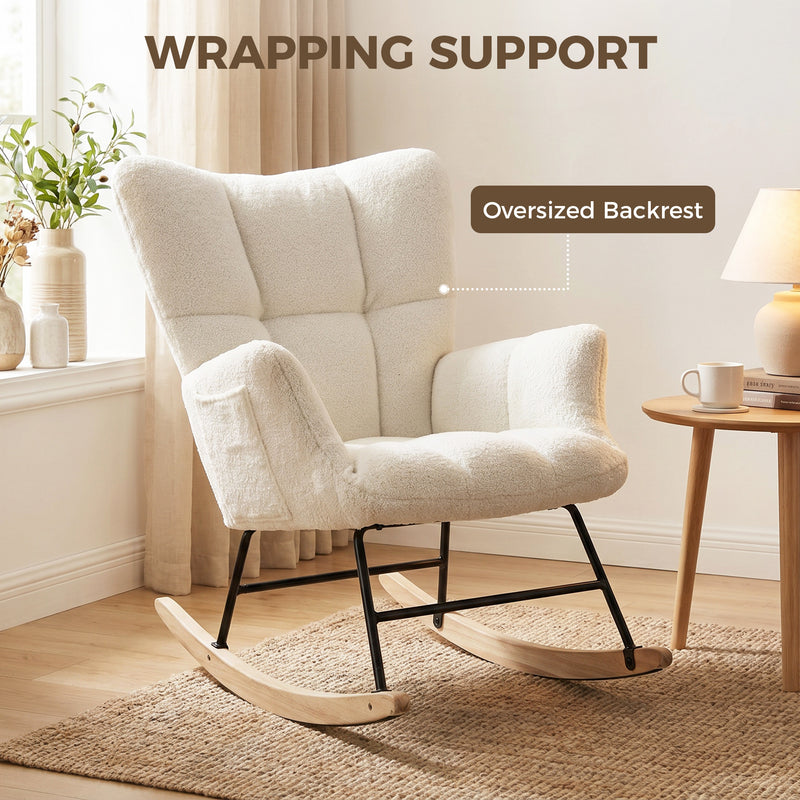 Rocking Chair for Relaxing with Soft Teddy Fleece and Supportive Foam