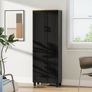 Tall Freestanding Kitchen Pantry Cabinet With Adjustable Shelves For Dining Room Storage, Black