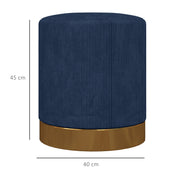 Soft Padded Corduroy Footstool with Wooden Legs for Living Room Comfort, Dark Blue