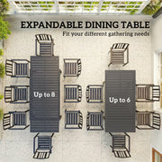 Extendable Garden Dining Table for 6 to 8 People with Slatted Top Aluminium Dark Grey Outsunny
