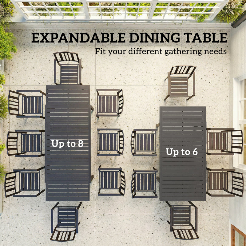 Extendable Garden Dining Table for 6 to 8 People with Slatted Top Aluminium Dark Grey Outsunny