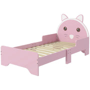 Toddler Cat Bed Frame with Guardrails for Ages 3 to 6 Fun Kids Bedroom Furniture, Pink