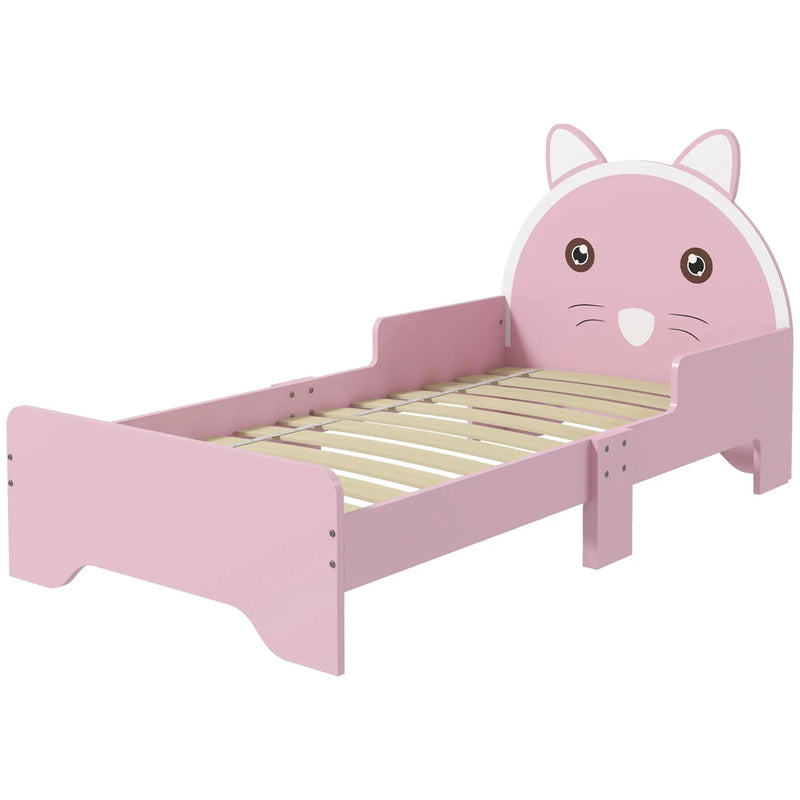 Toddler Cat Bed Frame with Guardrails for Ages 3 to 6 Fun Kids Bedroom Furniture, Pink