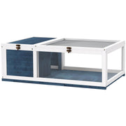 Pawhut blue tortoise house with sleeping compartment and open run, studio product shot