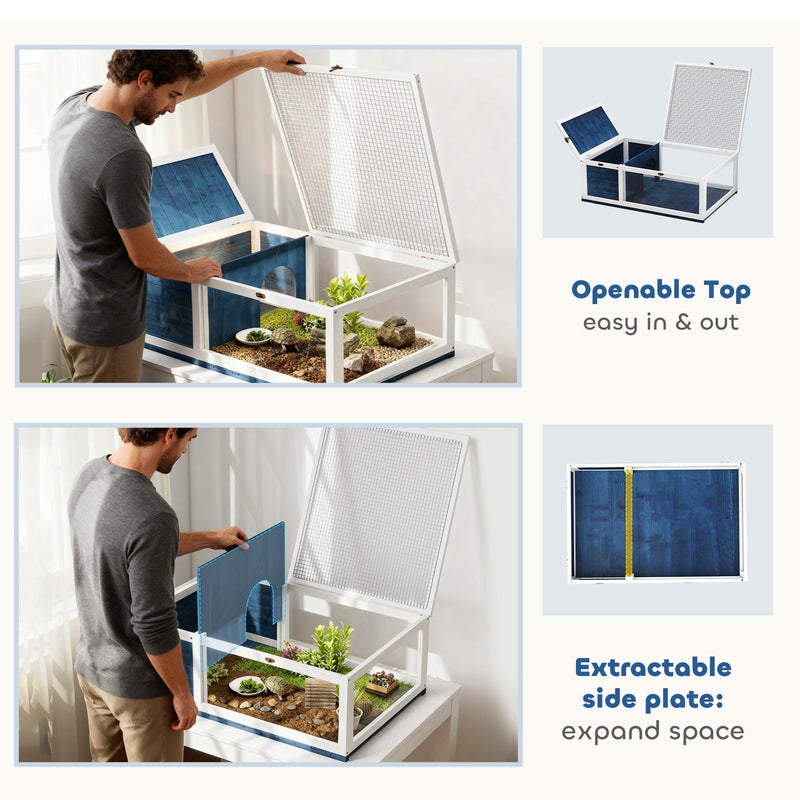 Feature panel showing the openable mesh top and extractable side plate
