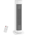 White 2000W tower heater with remote control on a white background