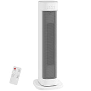 White 2000W tower heater with remote control on a white background