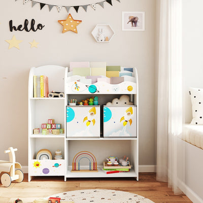 White SONGMICS toy and book organiser bookcase styled in a children's bedroom