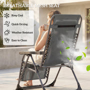 Outsunny Zero Gravity Chairs Set of 2, Folding Sunloungers Reclining Garden Chairs with Cup Holder, Headrest, Dark Grey AOSOM