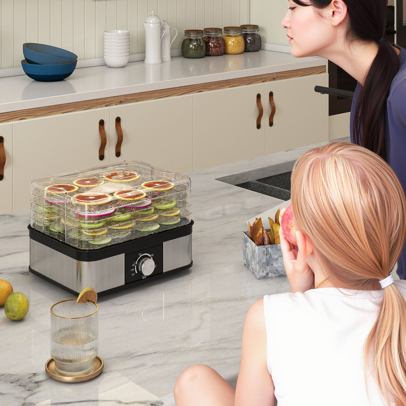 5 Tier Stainless Steel Food Dehydrator with Adjustable Temperature for Snacks and Jerky Black AOSOM