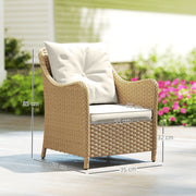 Set of 2 Rattan Garden Armchairs With Cushions and High Backs for Patio or Balcony, Beige