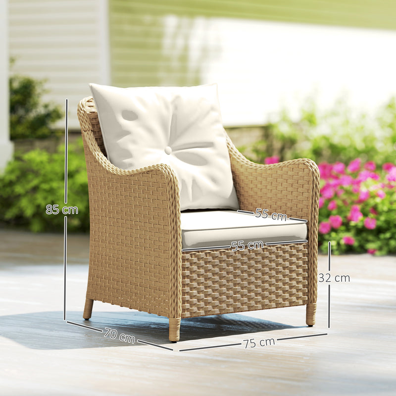 Set of 2 Rattan Garden Armchairs With Cushions and High Backs for Patio or Balcony, Beige