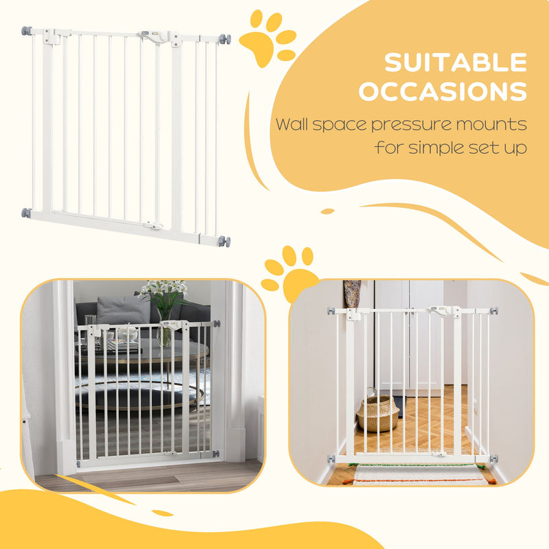 Adjustable Metal Dog Safety Gate 74 to 87cm Wide for Doorways and Stairs White