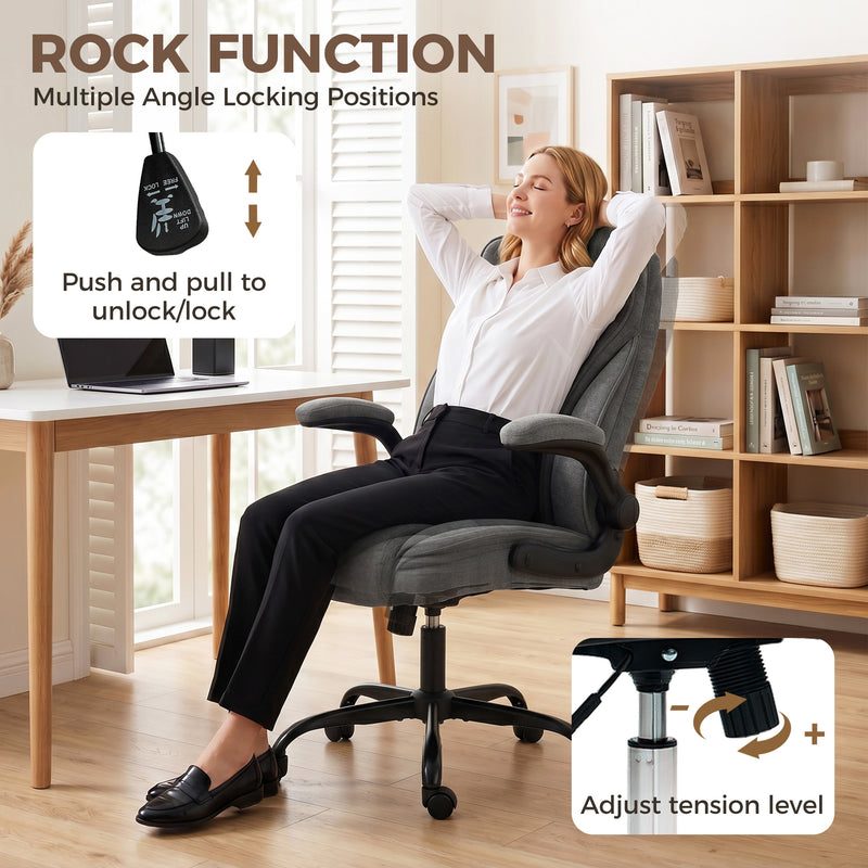 Office Chair with Flip Up Armrests for Space Saving Comfort and Adjustable Height Grey