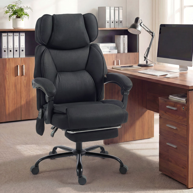Massage Office Chair with Lumbar Heat and Reclining Back for Desk Comfort Black AOSOM