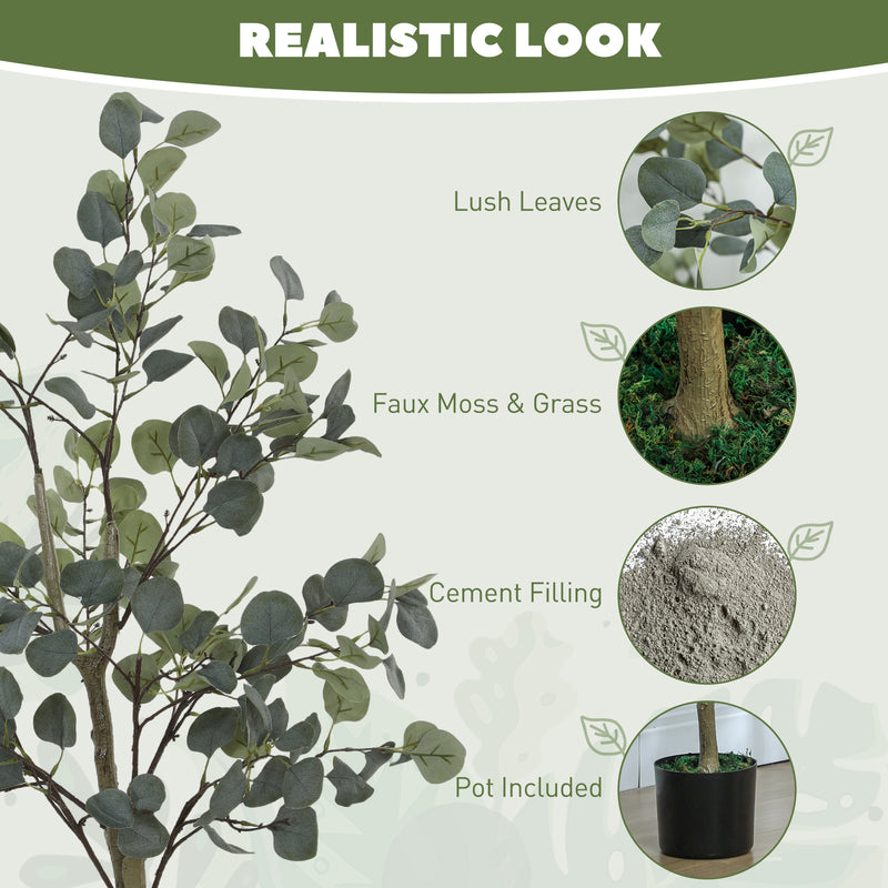 5ft Artificial Silk Eucalyptus Tree with 230 Silver Dollar Leaves in Pot for Home and Office by HOMCOM
