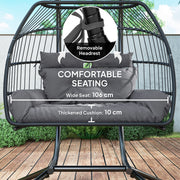 Dark Grey Rattan Double Hanging Egg Chair With Cushions And Stand For Garden by Outsunny