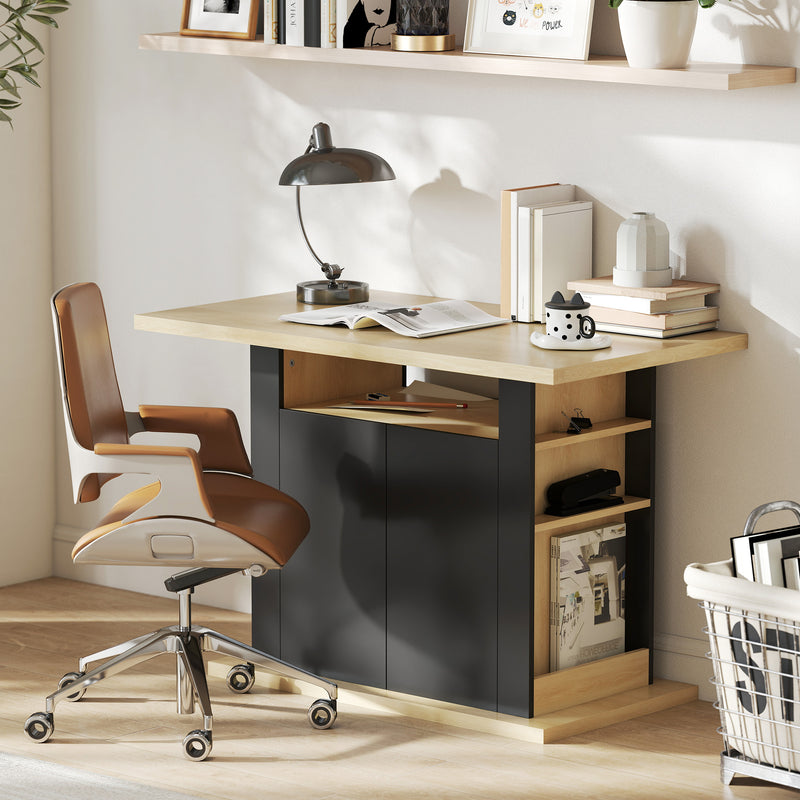 Kitchen Island Table with Storage for Dining and Organising in Family Homes Black AOSOM