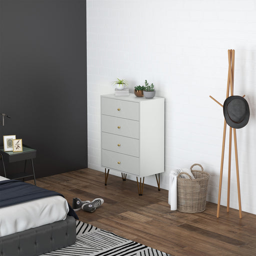 White Tall Chest of Drawers with Gold Legs for Bedroom Organisation