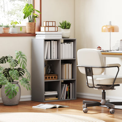 6 Cube Storage Bookshelf With Open Shelves For Home Or Office Organisation Light Grey